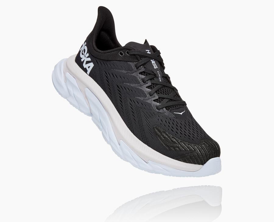 Running Shoes Mens - Hoka One One Clifton Edge - Black/White - NYWTBMJ-51